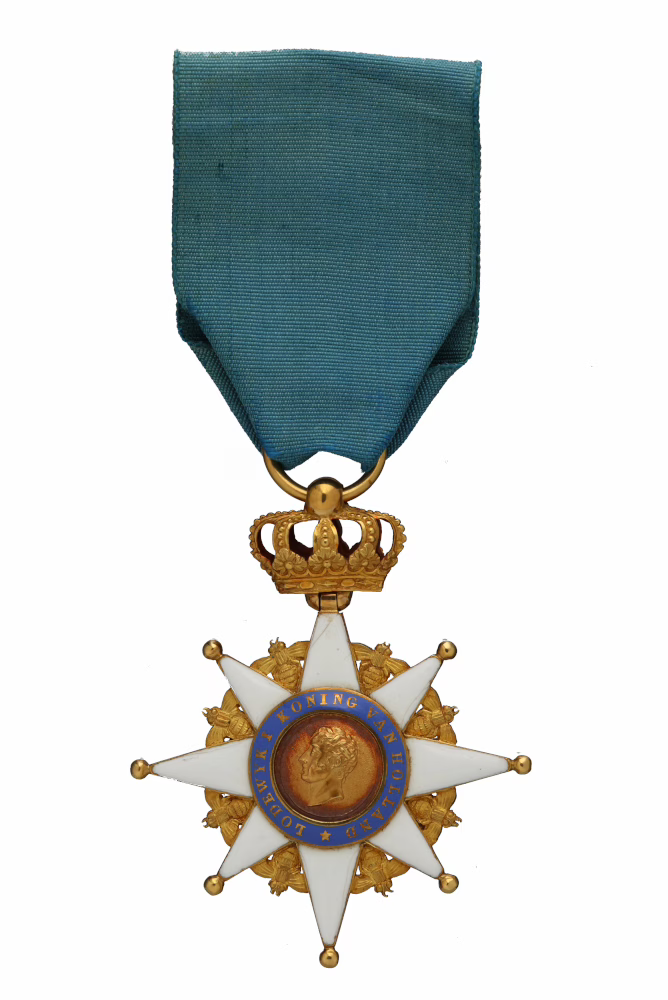 The Royal Order of Holland, Knight; obverse of the Knight’s Order from 1807; medal bearing the inscription ‘LODEWYK I KING OF HOLLAND’